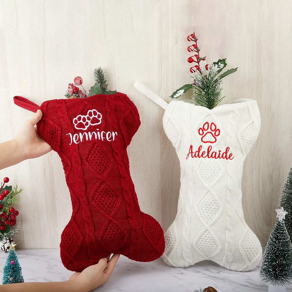 Personalized Embroidery Dog Bone Christmas Stocking | MCGift10301