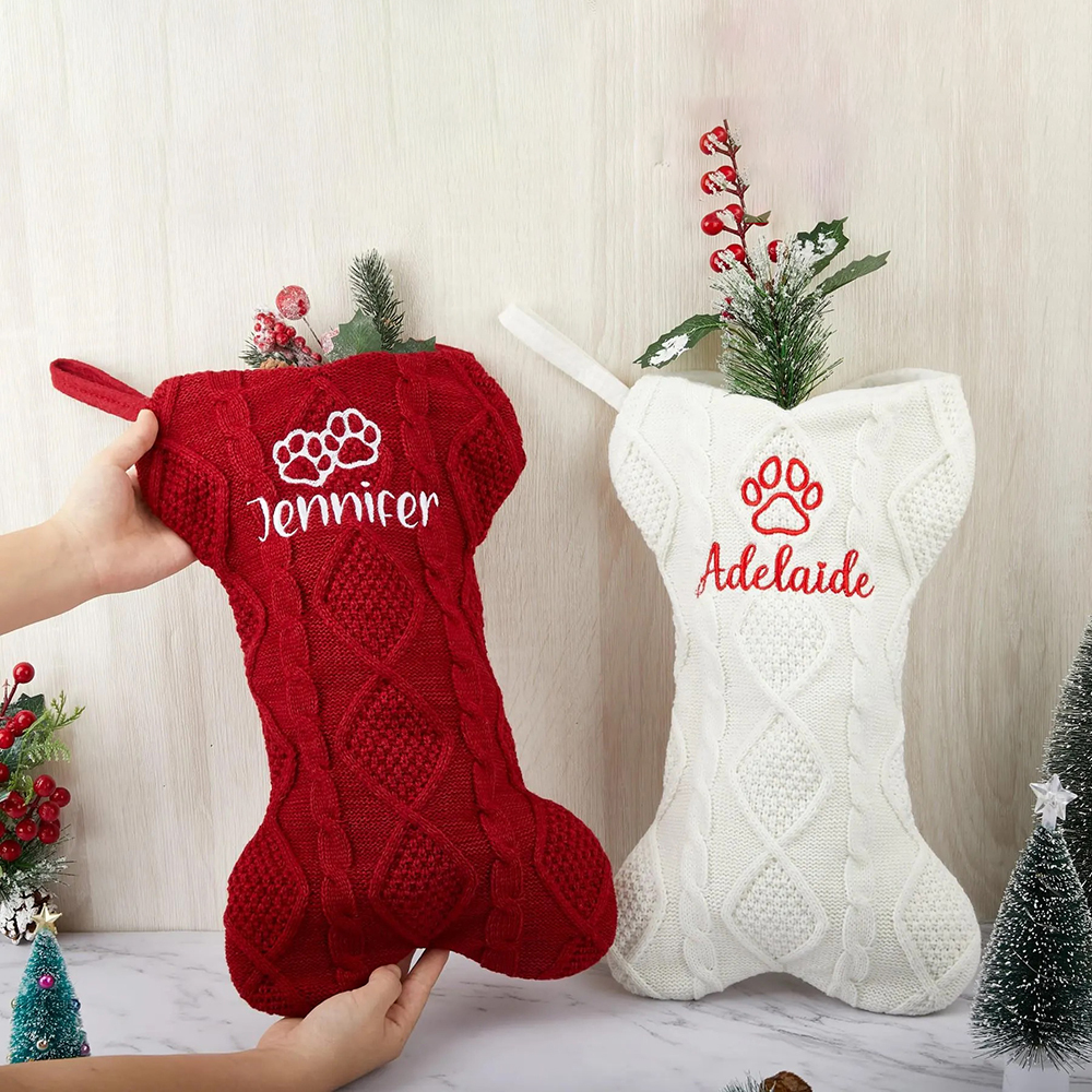 Personalized Embroidery Dog Bone Christmas Stocking | MCGift10301