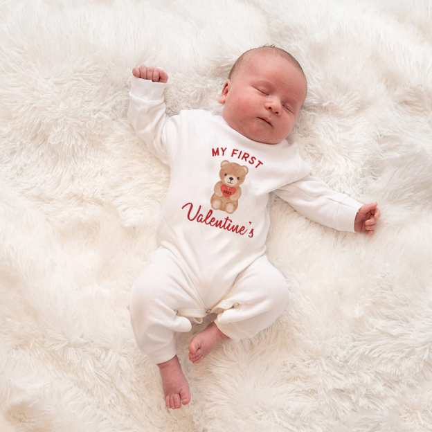 Personalized Baby First Valentine Ropmer and Hat Set | CWBaby127