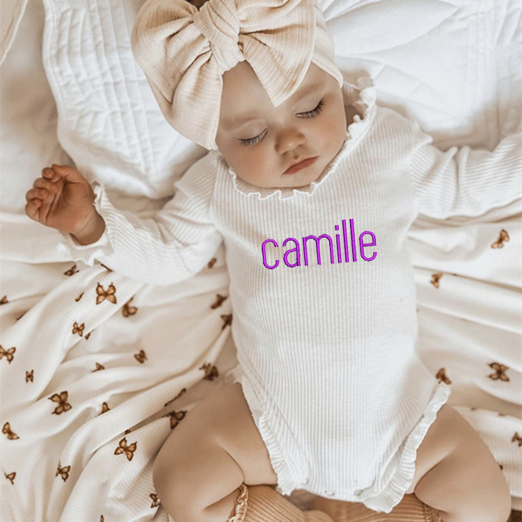 Personalized Embroider Ruffle Romper and Bow Set | CWBaby132