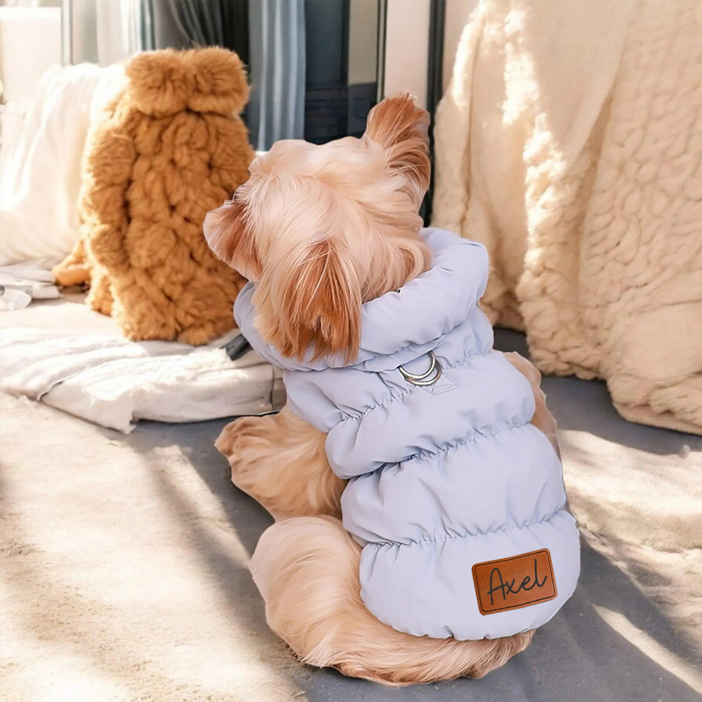 Personalized Leather Patch Pets Warm Puffer Jacket | BKPet140
