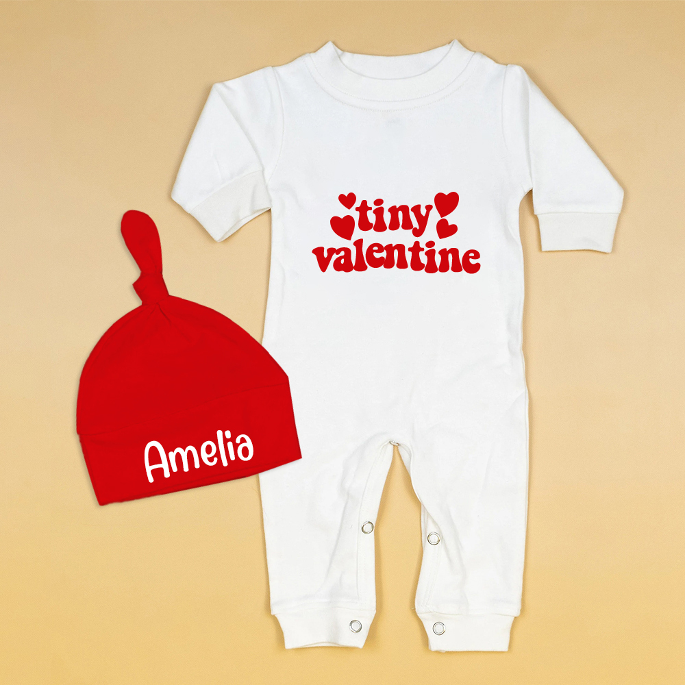 Personalized Baby First Valentine Ropmer and Hat Set | CWBaby144