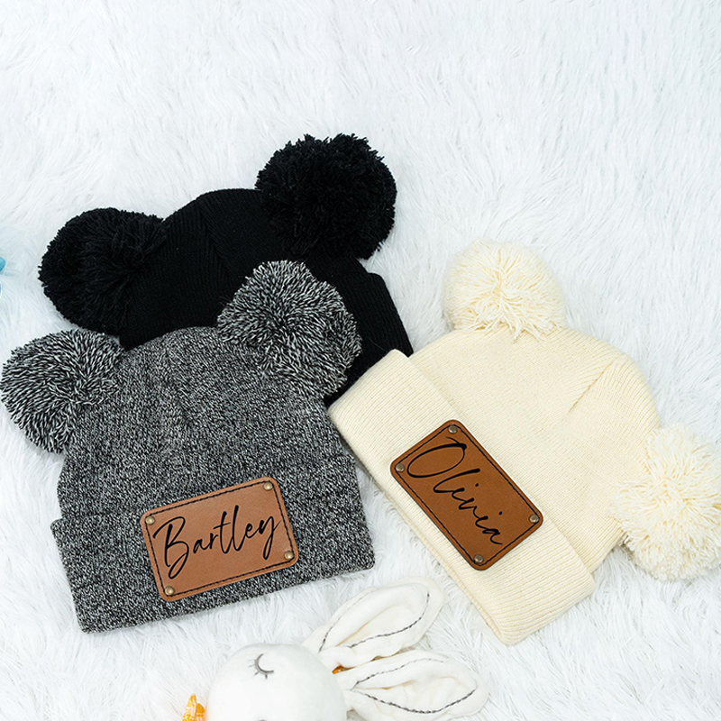 Personalized Leather Patch Pom Pom Hat for Comfort & Unique | HSKid55