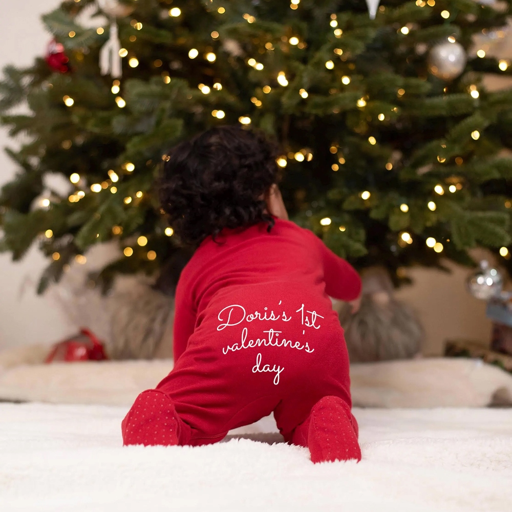 Personalized Baby First Valentine Cozy Soft Long Sleeve Romper | MCGift9001