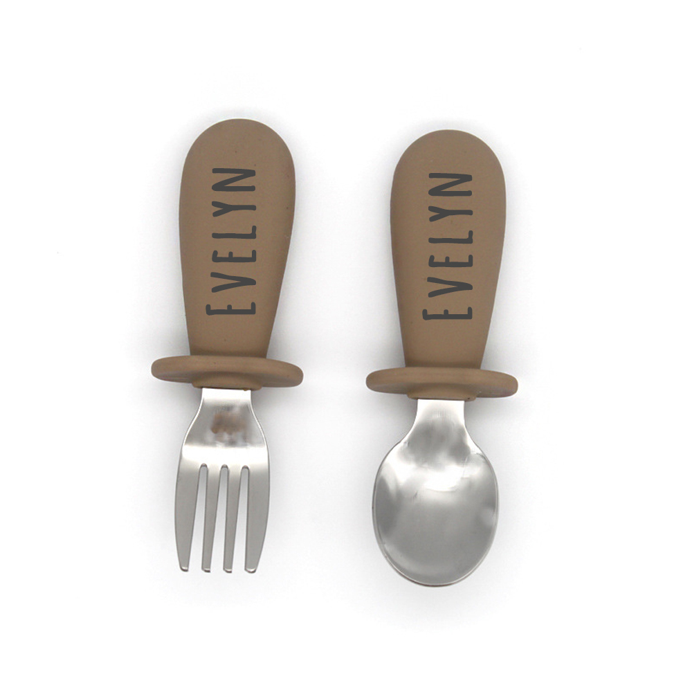 Personalised Kid Silicone Utensil Sets-Fork & Spoon  | CWBaby157