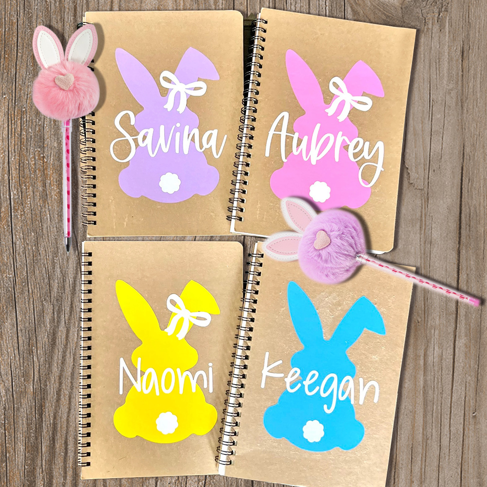 Personalized Easter Basket Bunny Notebook and PomPom Pen Set | CWToy110