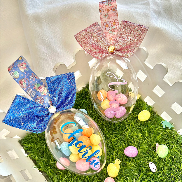 Personalized Shiny Ribbon Bunny Ears Easter Eggs | CWEaster35