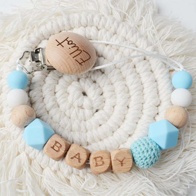 Personalized Baby Pacifier Crochet Bead Clip | CWBaby112