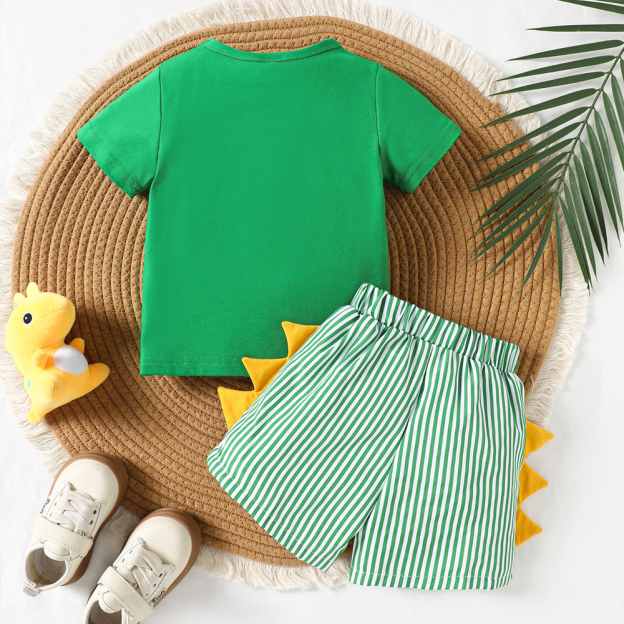 Personalized Baby Boys Dinosaur Embroidered Horns T-Shirt Shorts Outfit Set | CWBaby191