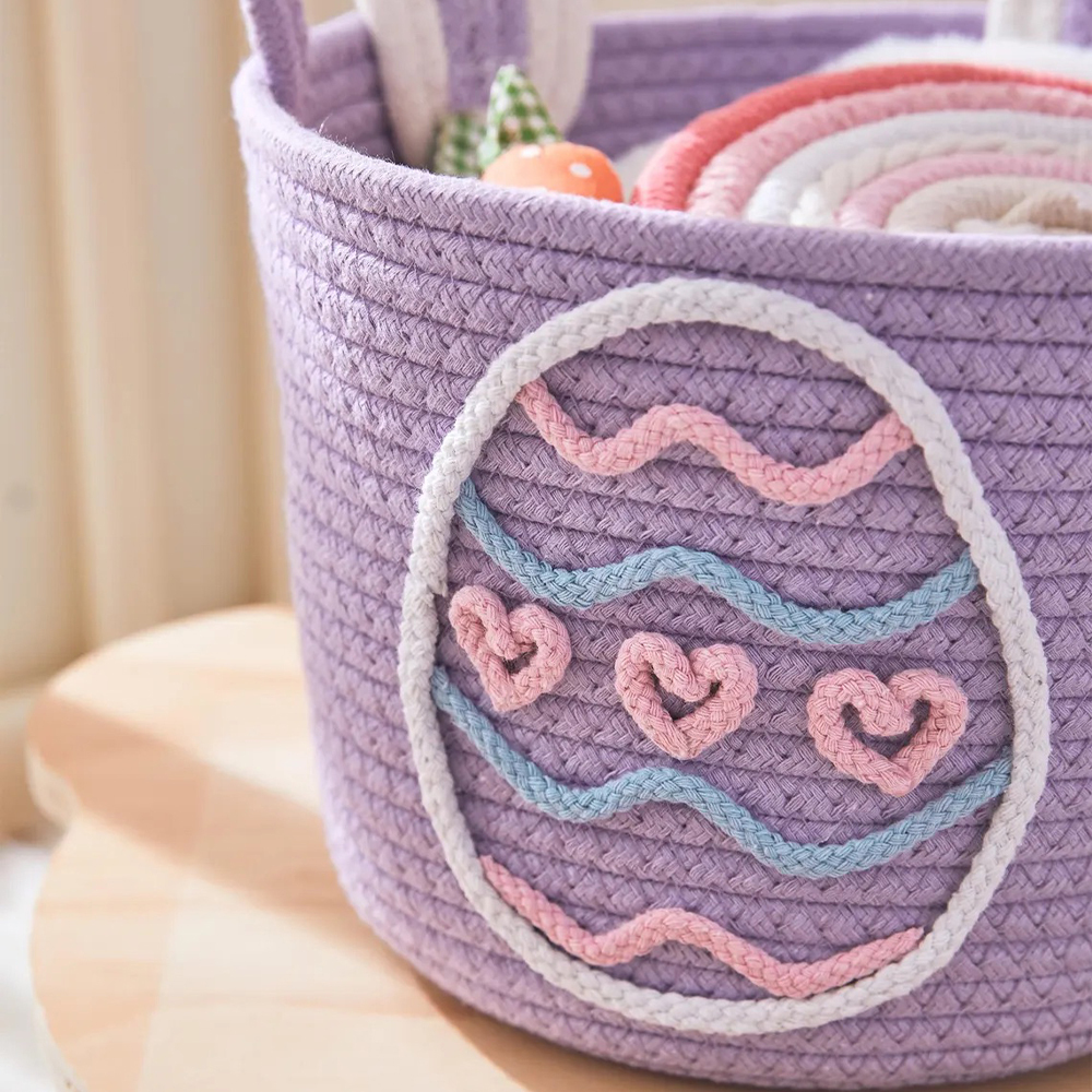 Personalized Handmade Easter Cotton Rope Bunny Basket | CWEaster38