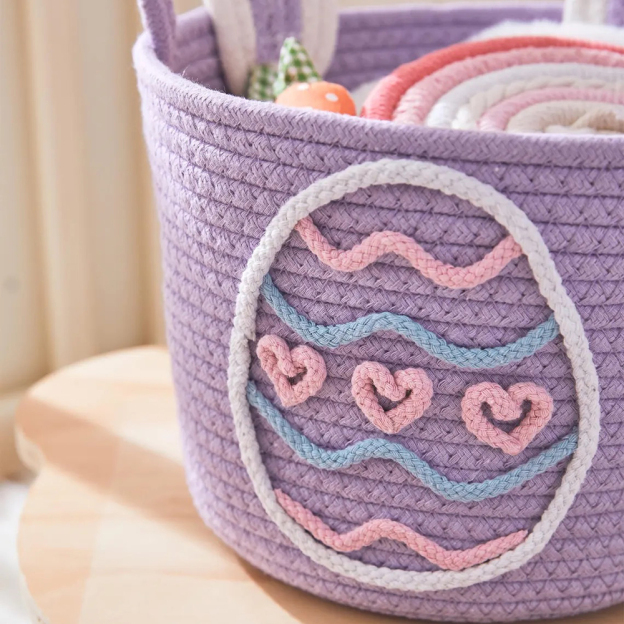 Personalized Handmade Easter Cotton Rope Bunny Basket | CWEaster38