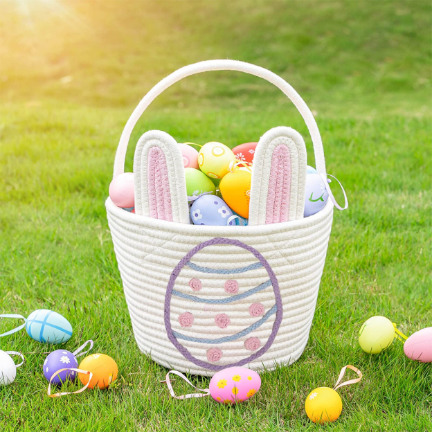 Personalized Handmade Easter Cotton Rope Bunny Basket | CWEaster38