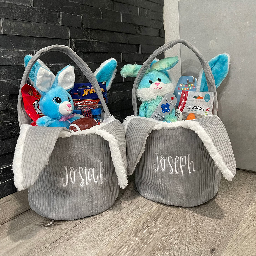 Personalized Embroidered Corduroy Easter Bunny Basket | CWEaster43