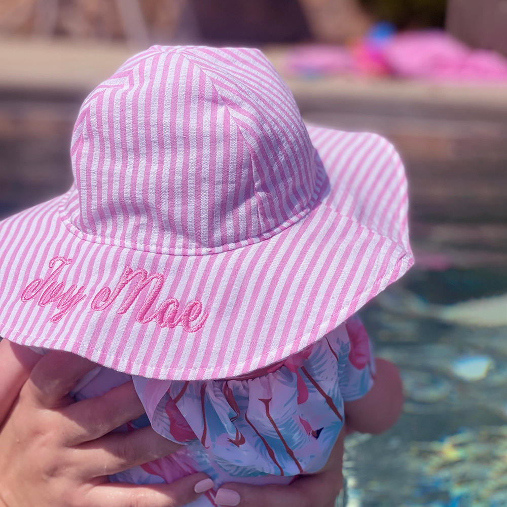 Personalized Embroidery Seersucker Sun Protection Hat | CWBeach161