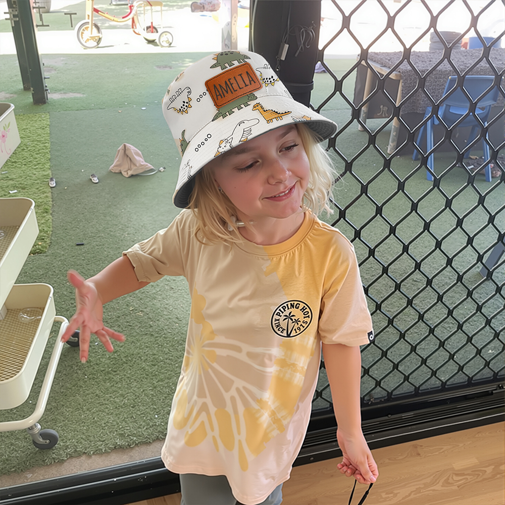 Personalized Leather Patch Dinosaur Bucket Hat for Comfort & Unique | CWBeach169