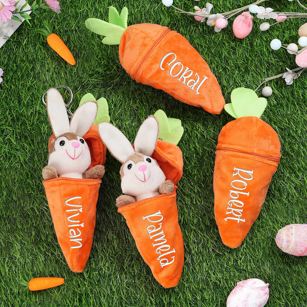 Personalized Easter Plush Carrot Keychain with Bunny | CWEaster52