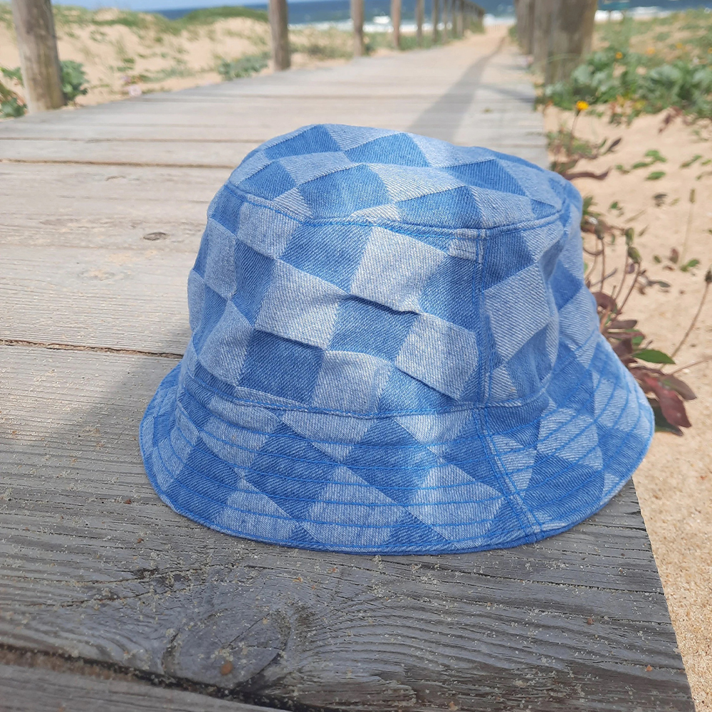 Personalized Leather Patch Checkerboard Denim Bucket Hat for Comfort & Unique | CWBeach175