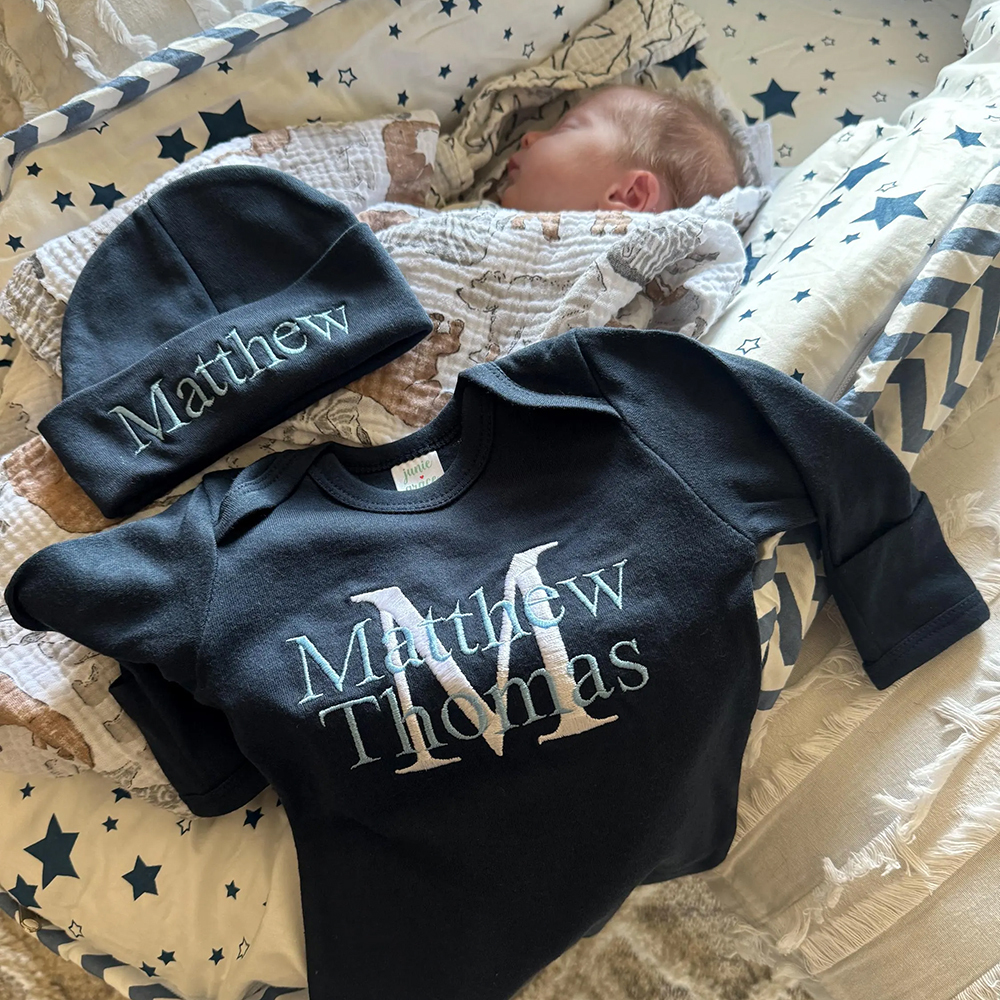 Personalized Embroidery Baby Coming Home Romper and Hat Set | CWBaby202