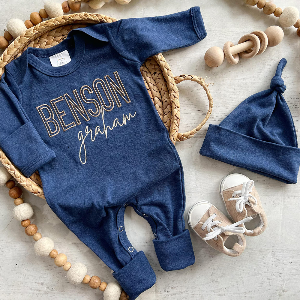 Personalized Embroidery Baby Coming Home Romper and Hat Set | CWBaby203