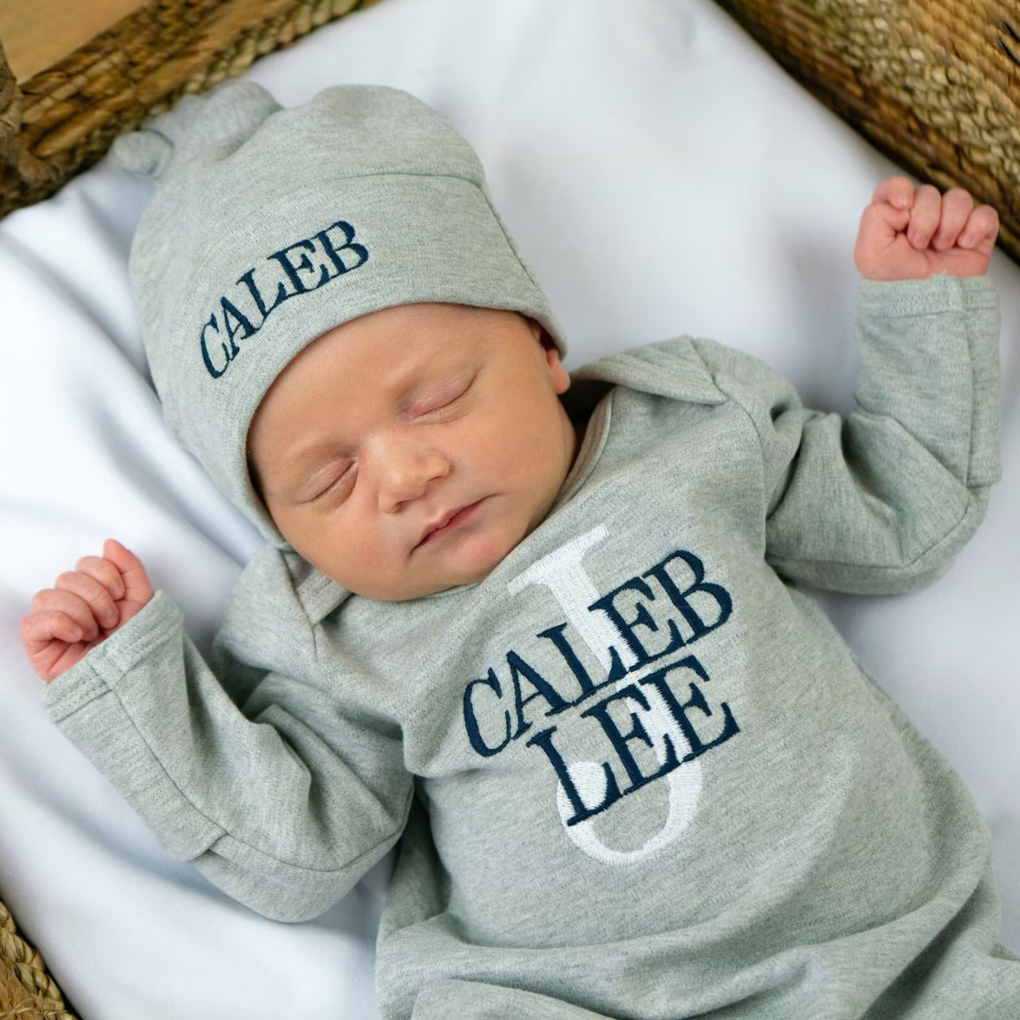 Personalized Embroidery Baby Coming Home Romper and Hat Set | CWBaby204