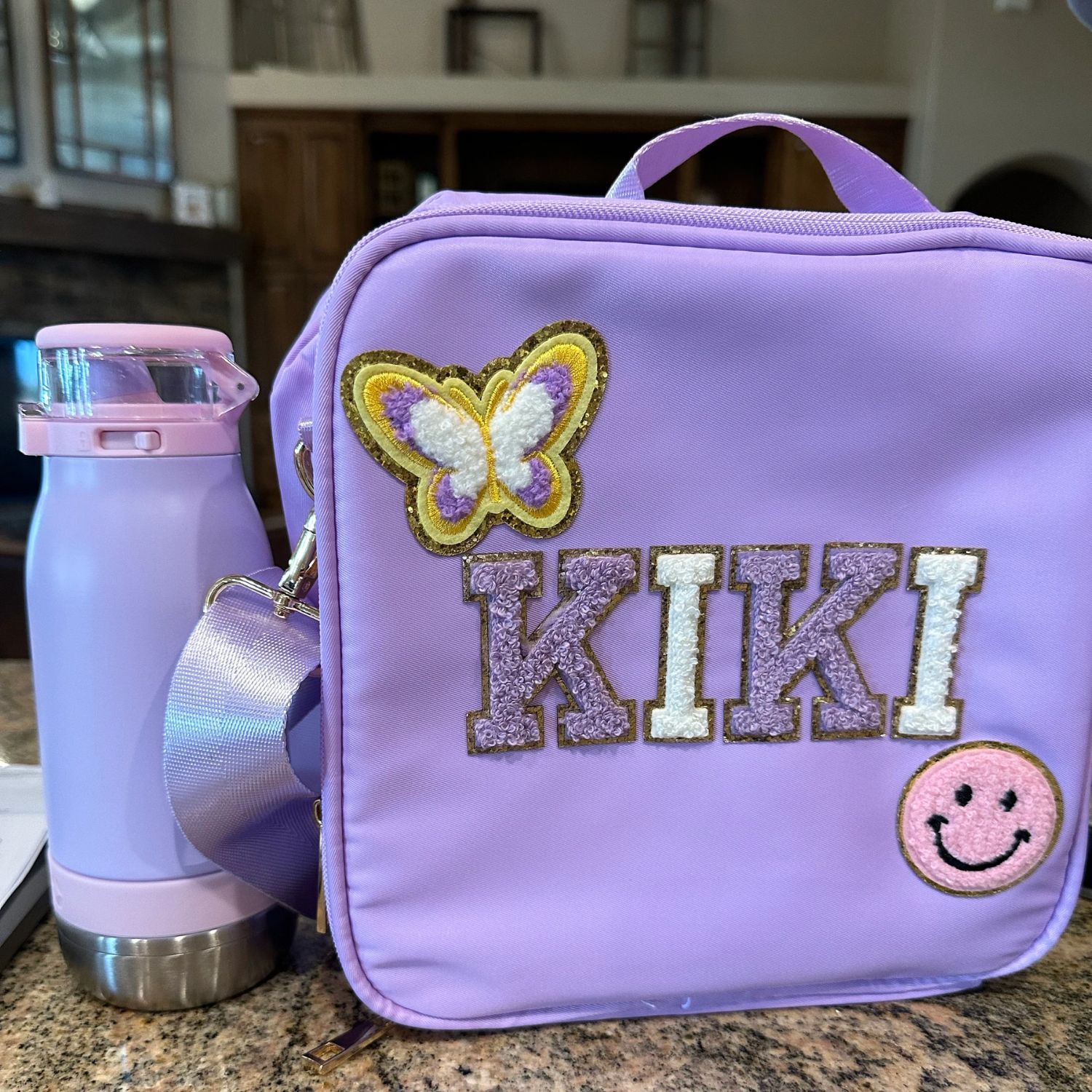 Personalized Chenille Letter Lunch Bag With Strap