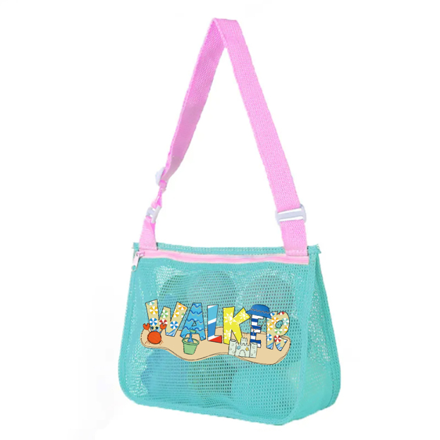 Personalized Seashell Zipper Mesh Beach Bag | CWBeach189