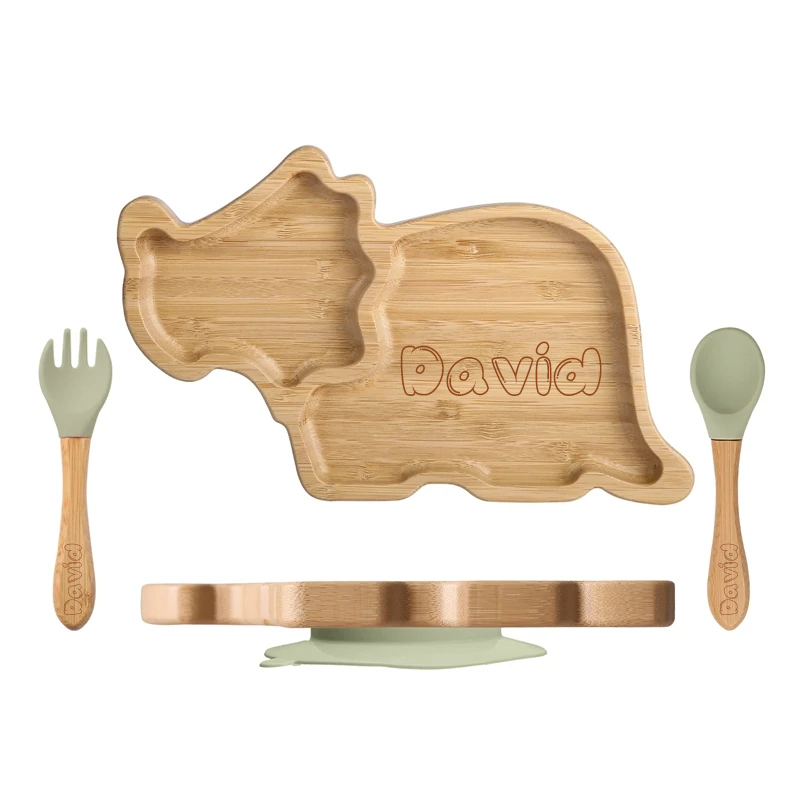 Personalised Baby Bamboo Dinosaur Plate Set | CWBaby20