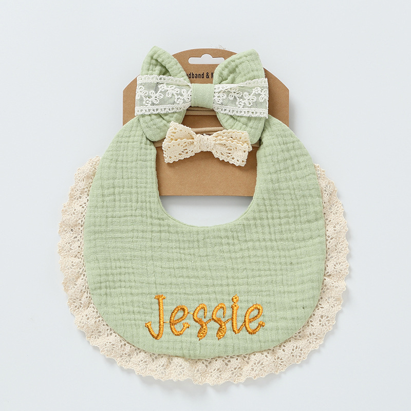 Personalized Embroidered Baby Bibs Headband Set | CWBaby29