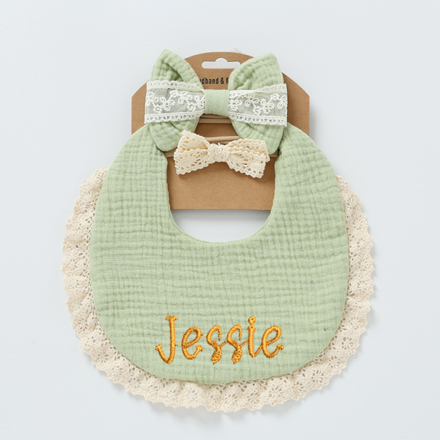 Personalized Embroidered Baby Bibs Headband Set | CWBaby29