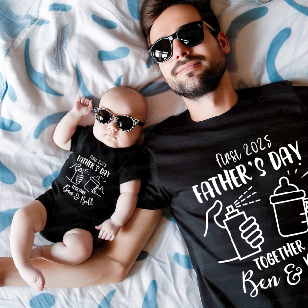 Personalized First Father's Day Daddy and Baby Outfit | CWFamily68