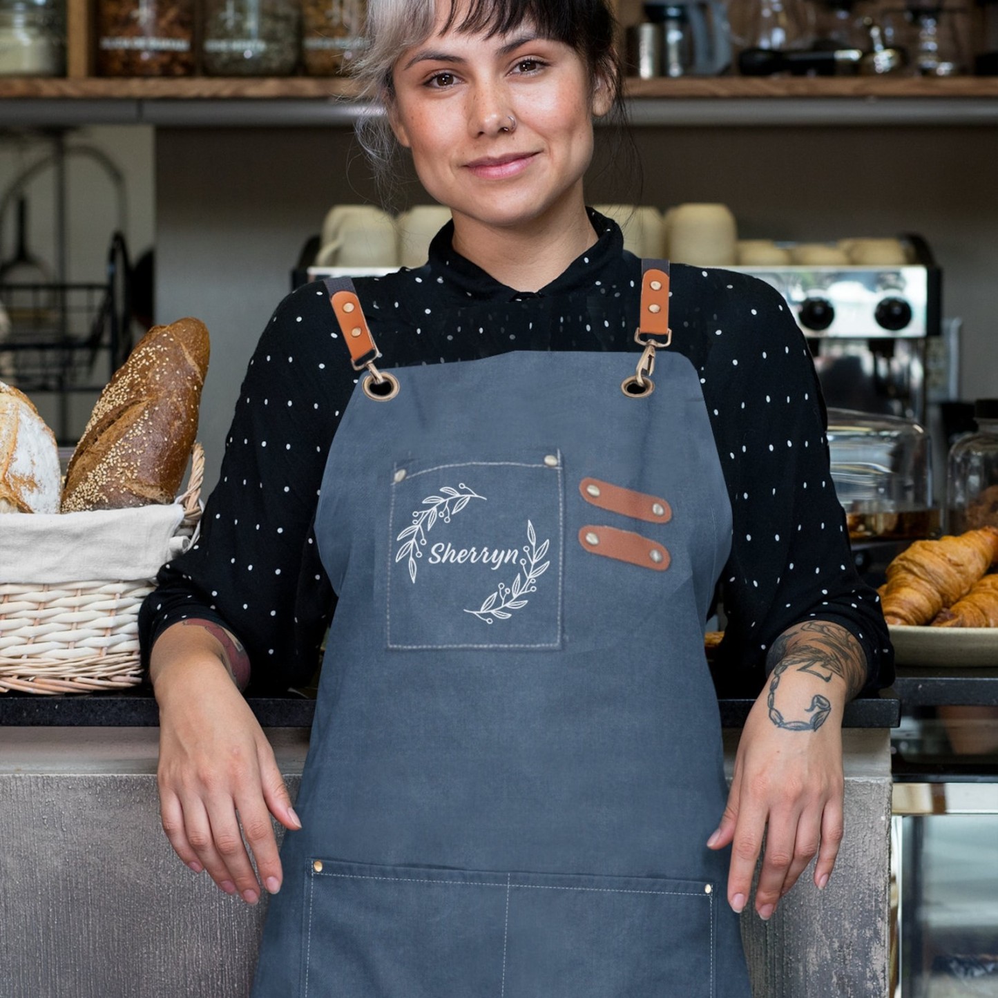 Personalized Name on Canvas Apron with Pockets for Unisex Adult | Apron22