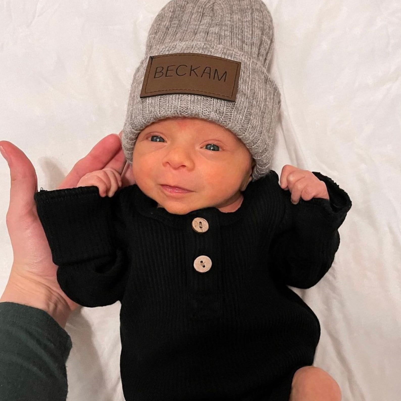 Personalized Leather Patch Infant Beanie for Comfort & Unique | HSKid30