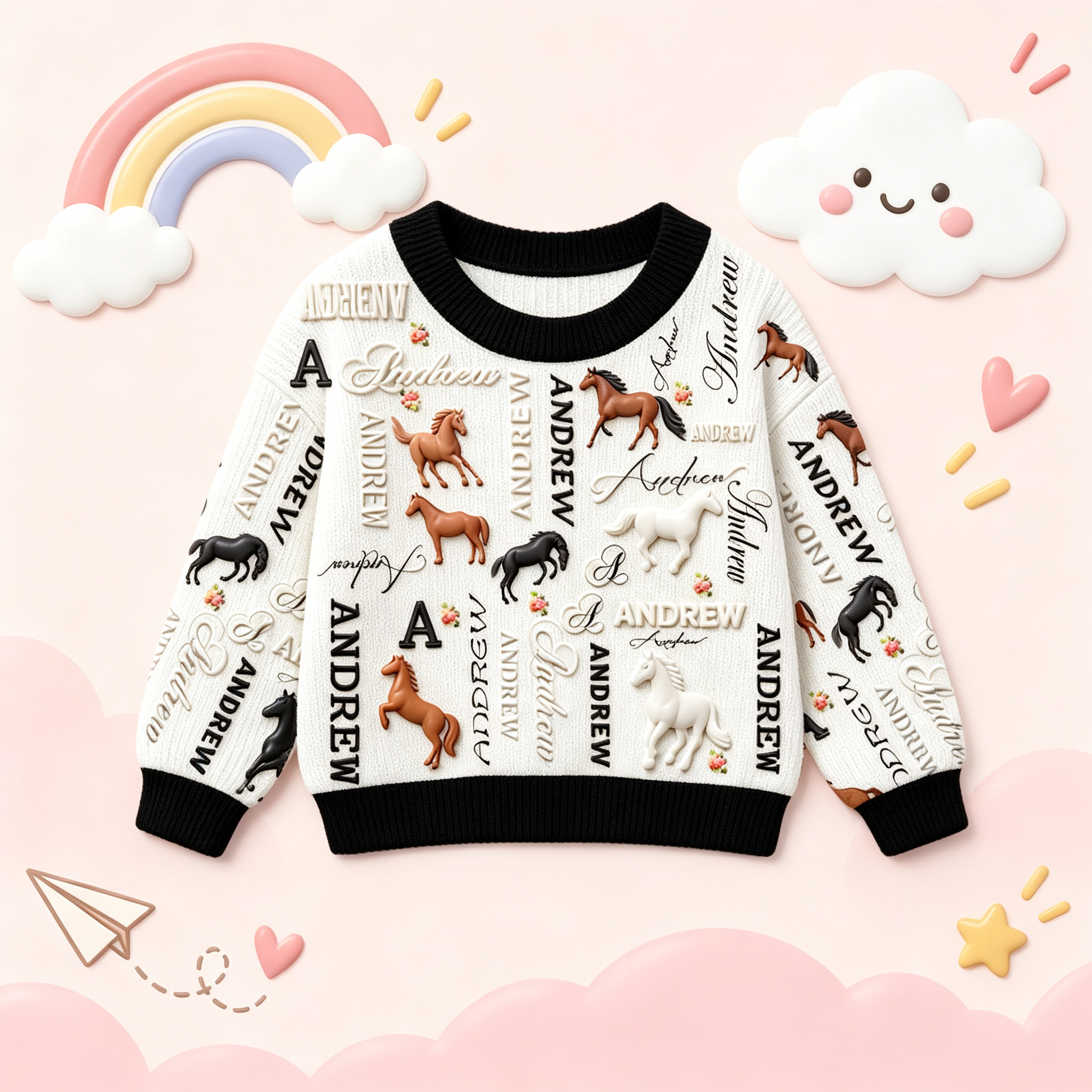 Personalized Lovely Kids Horse Knit Sweater | CWSweater27