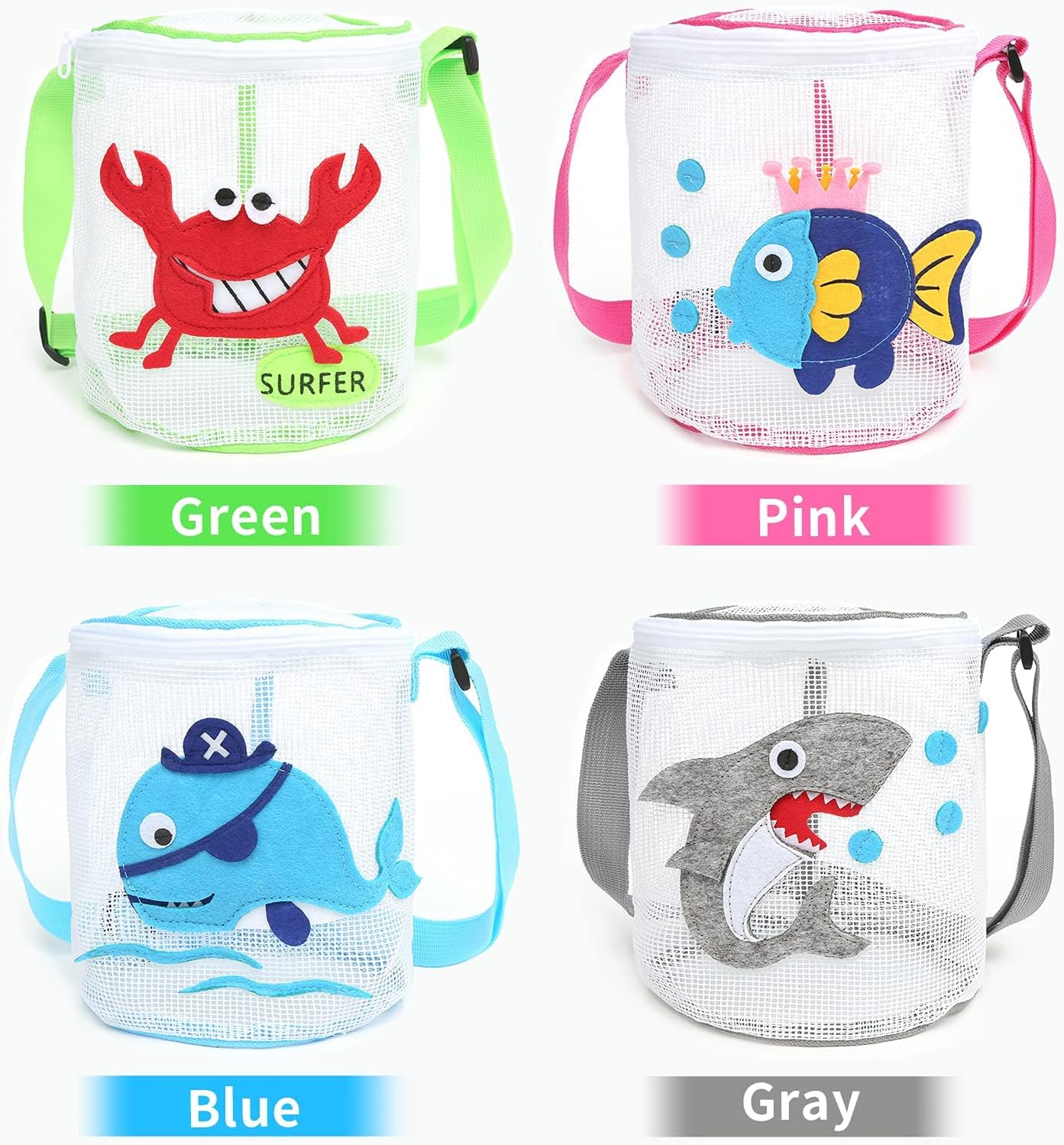 Personalized Embroidery Ocean Seashell Zipper Mesh Beach Bucket | CWBeach115