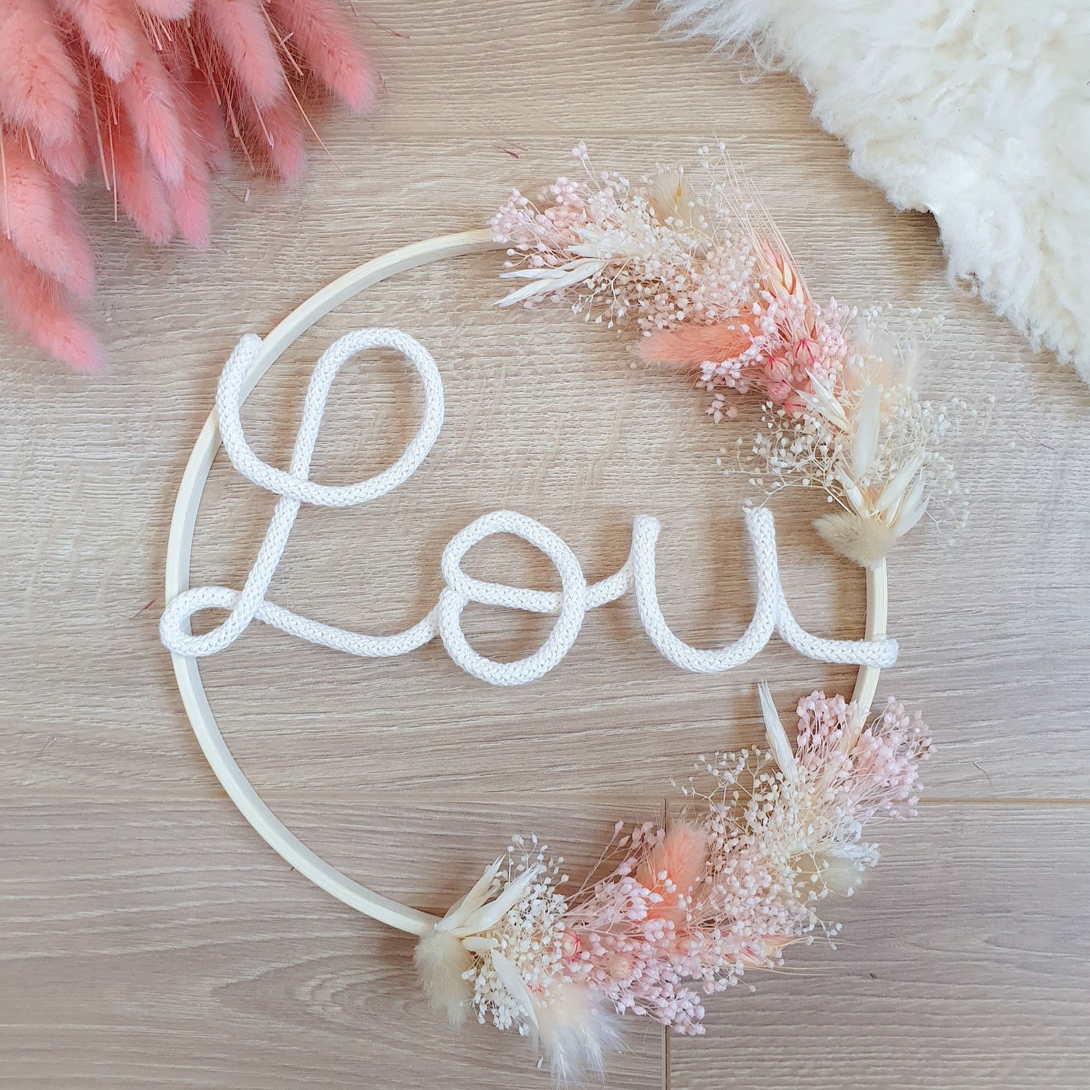 Personalized Knitted Wire Name Sign Crown with Dried Flowers | CWBaby77