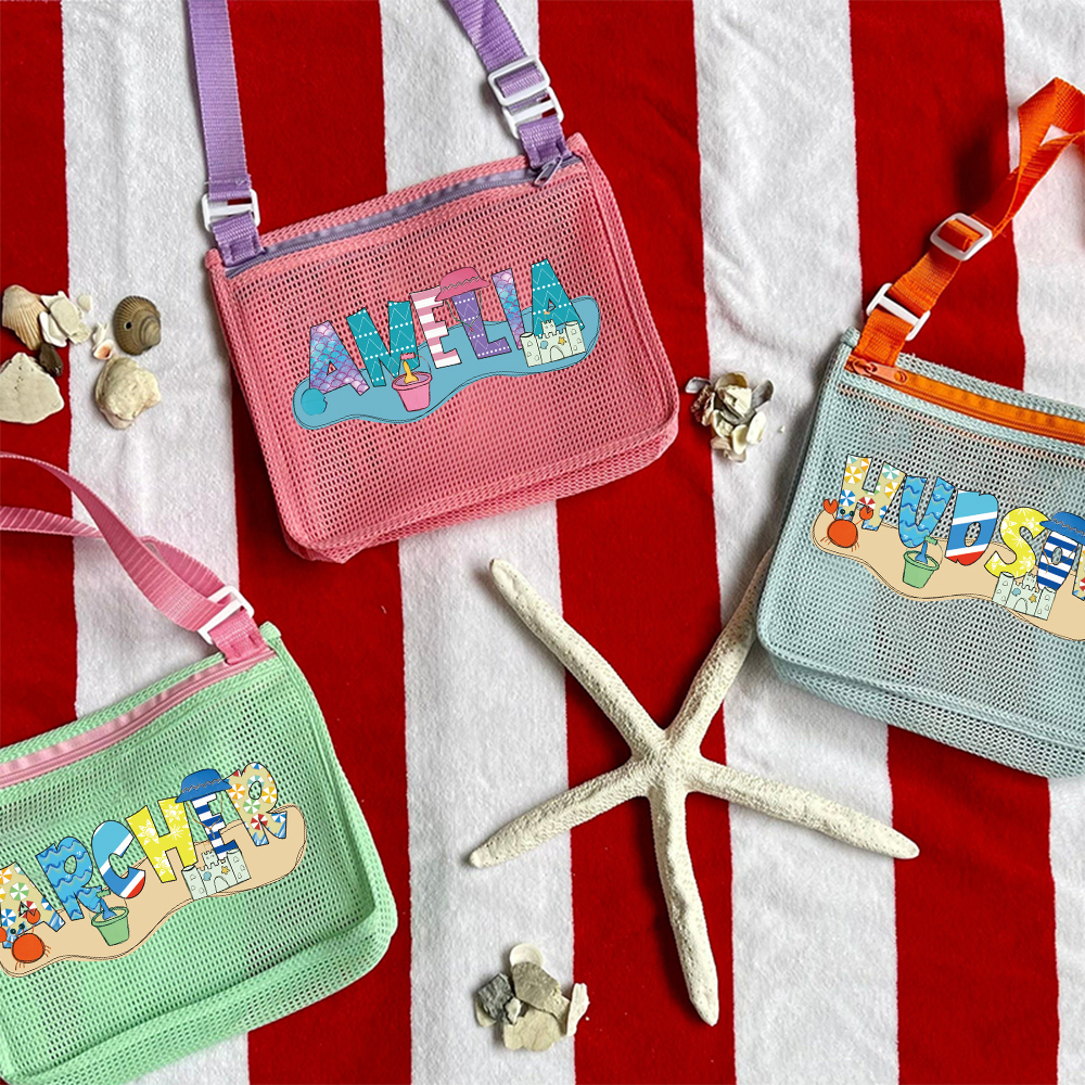 Personalized Seashell Zipper Mesh Beach Bag | CWBeach189