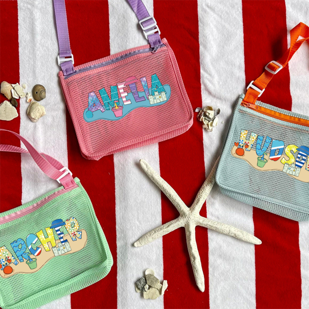 Personalized Seashell Zipper Mesh Beach Bag | CWBeach189