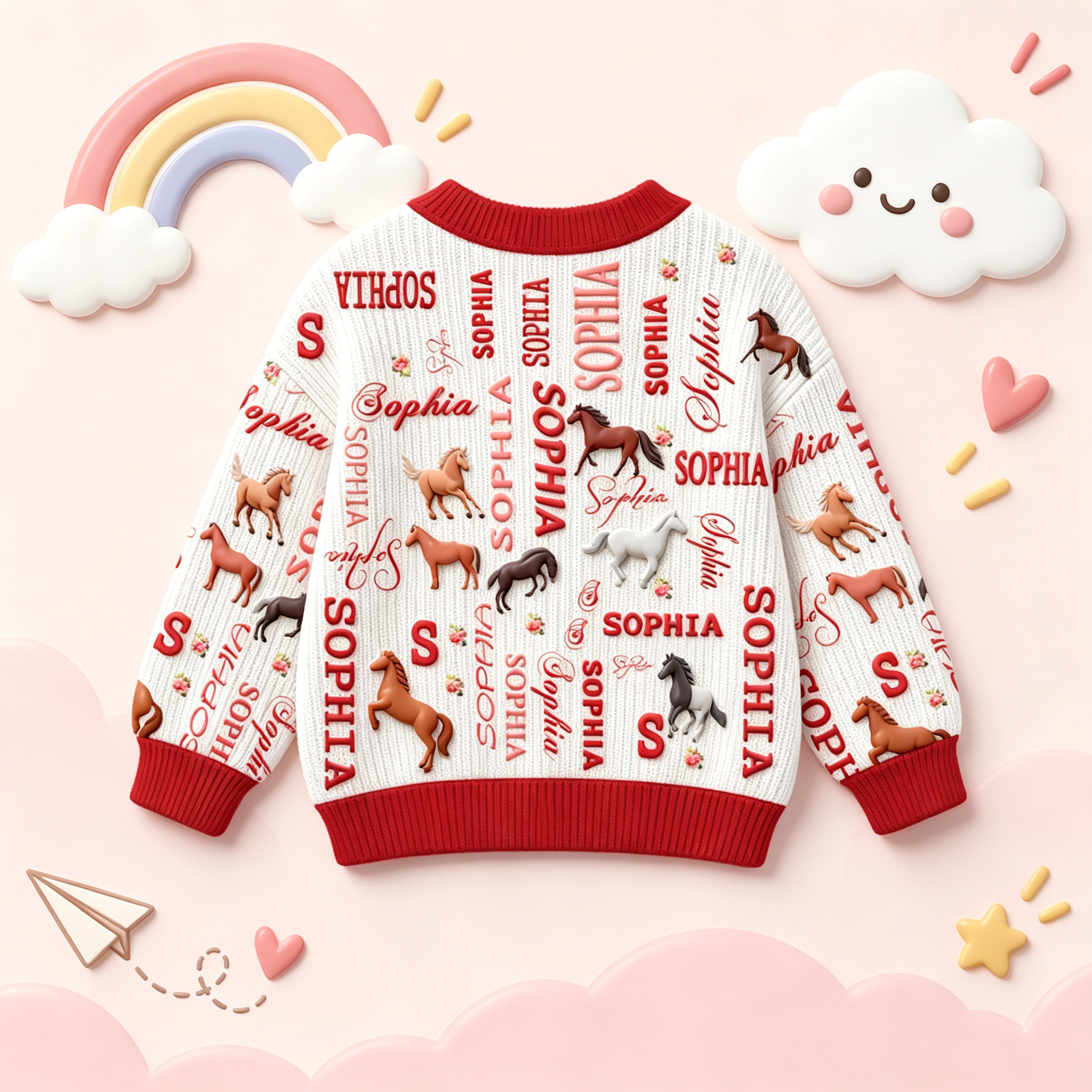 Personalized Lovely Kids Horse Knit Sweater | CWSweater27