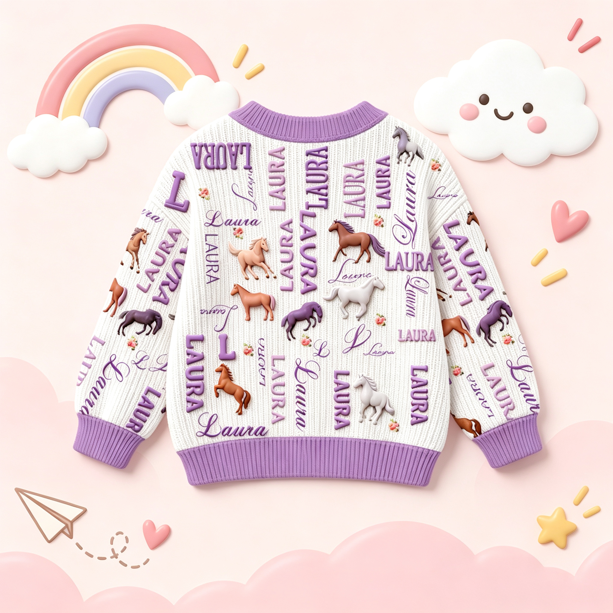 Personalized Lovely Kids Horse Knit Sweater | CWSweater27