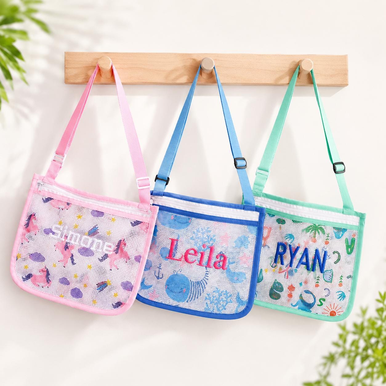 Personalized Embroidery Seashell Zipper Mesh Beach Bag | CWBeach132