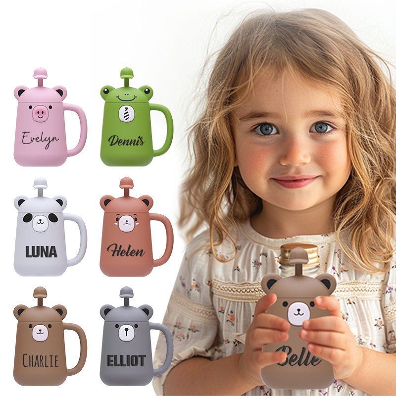 Personalized Silicone Cup with Lid and Straw | KidCup06