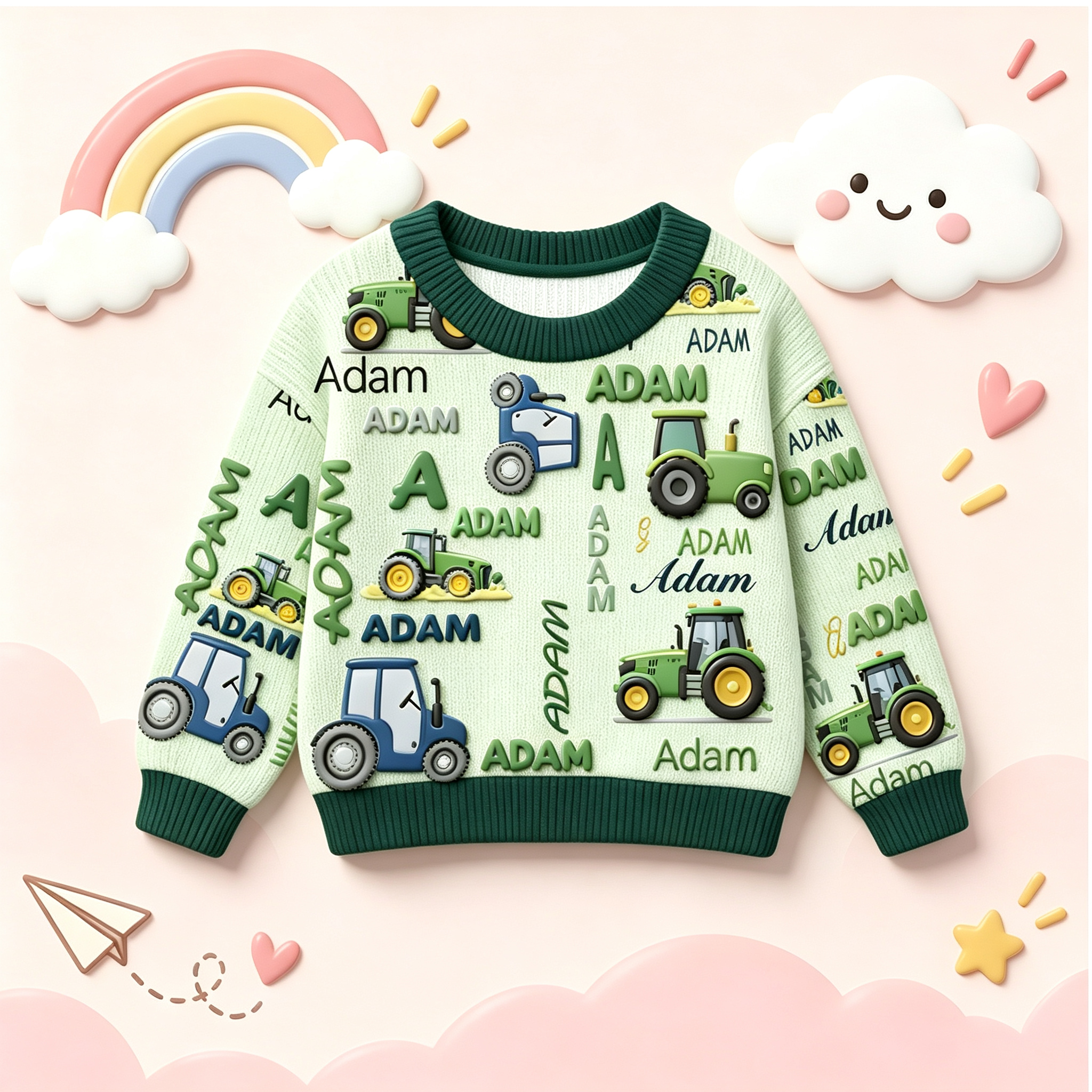 Personalized Lovely Kids Tractor Knit Sweater | CWSweater28