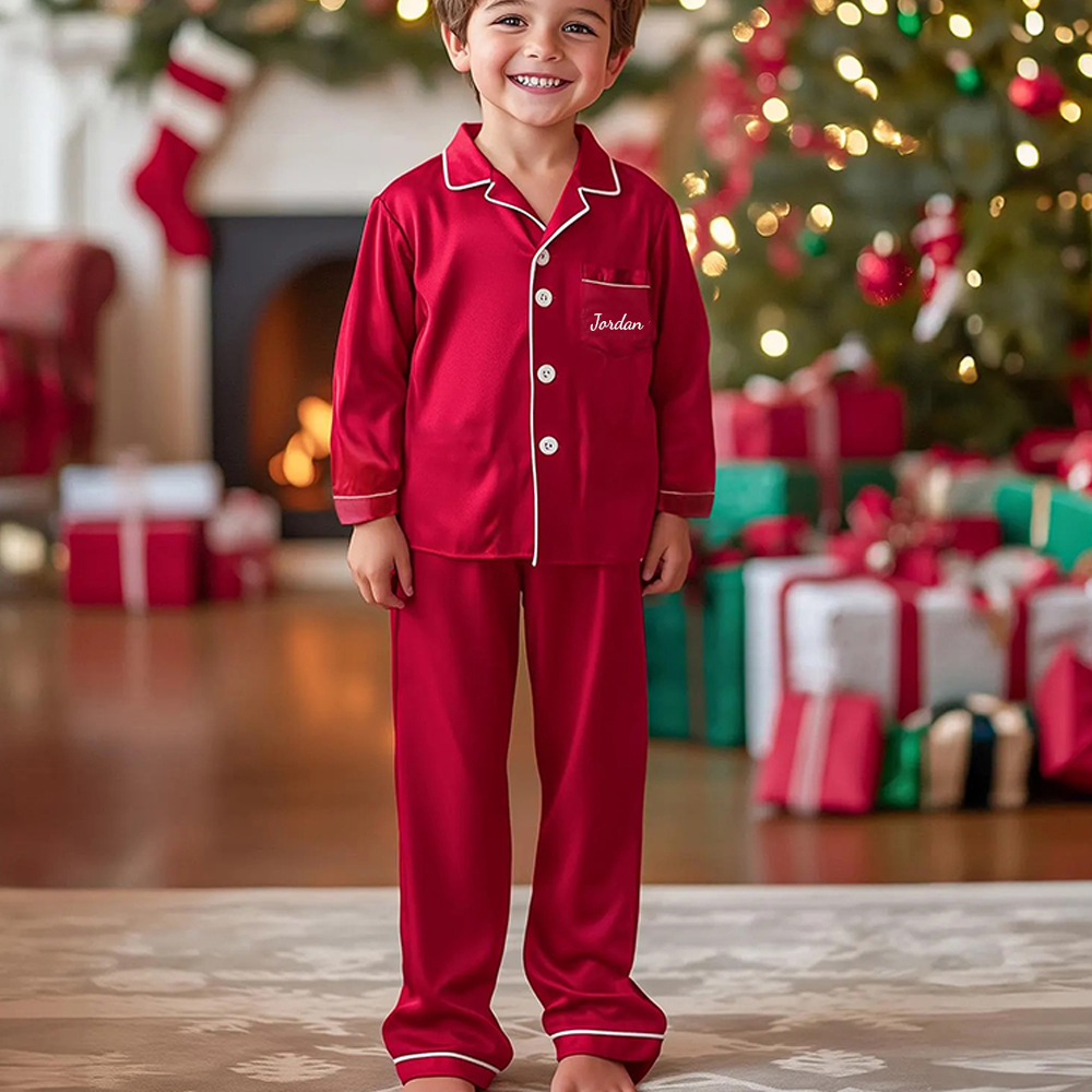Personalized Christmas Satin Family Pajamas Set | CWFamily15