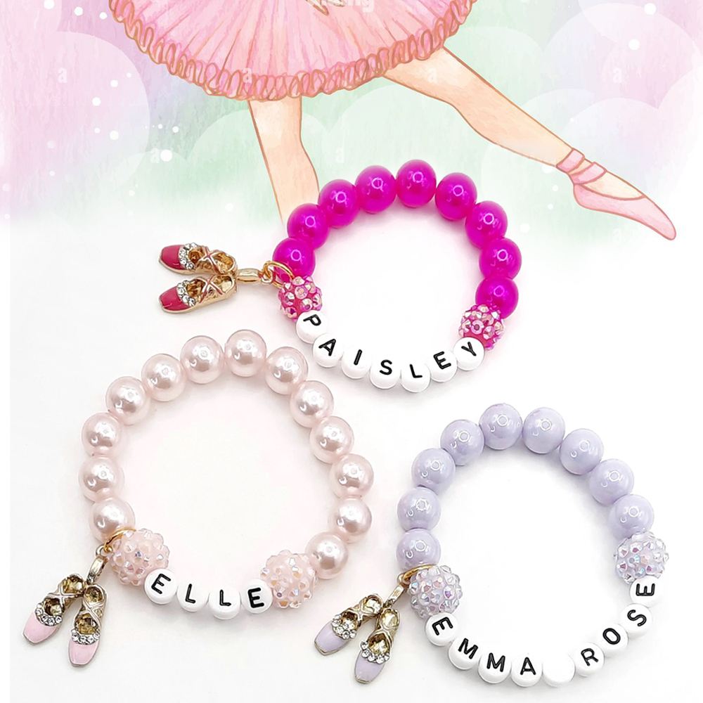 Personalized Kids Lovely Ballet Bead Bracelet With Name | CWBeach143