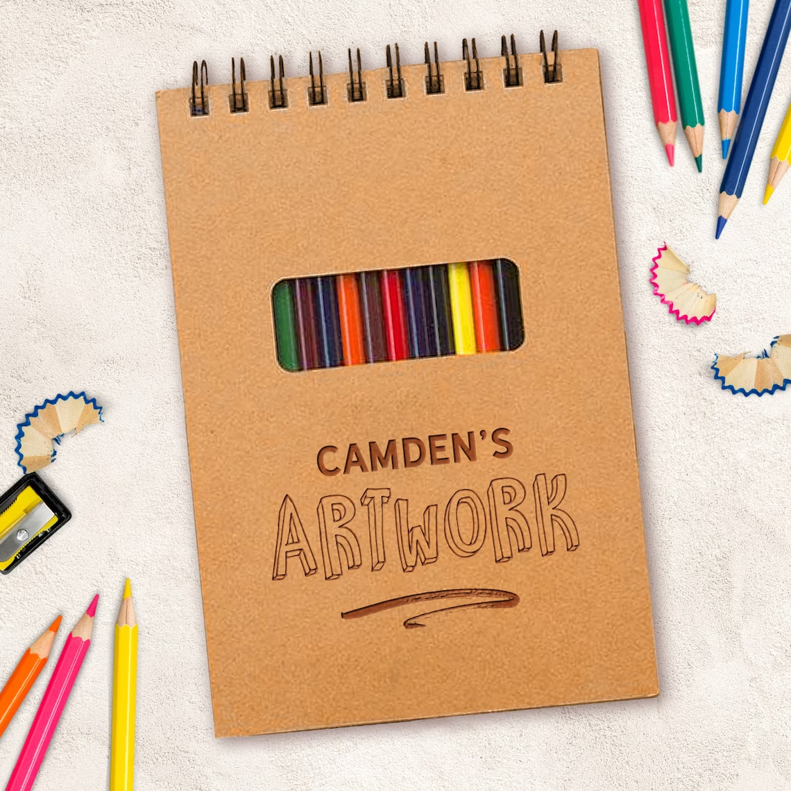 Personalized Sketchbook for Kids (Colored Pencils Included)