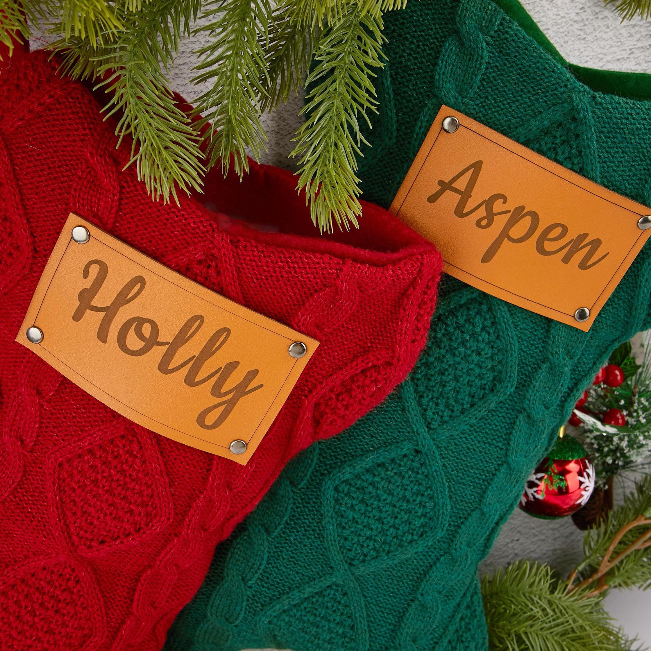 Personalized Leather Patch Dog Bone Christmas Stocking | MCGift103