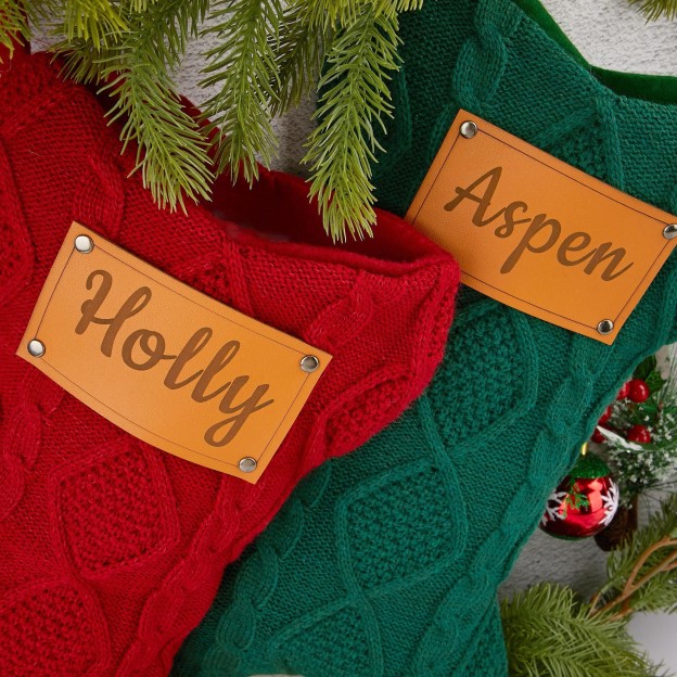 Personalized Leather Patch Dog Bone Christmas Stocking | MCGift103