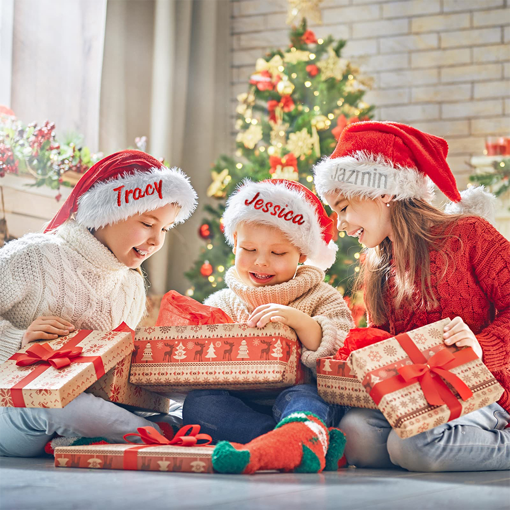 Personalized Embroidery Plush Christmas Santa Hat For Kid & Adult | MCGift100