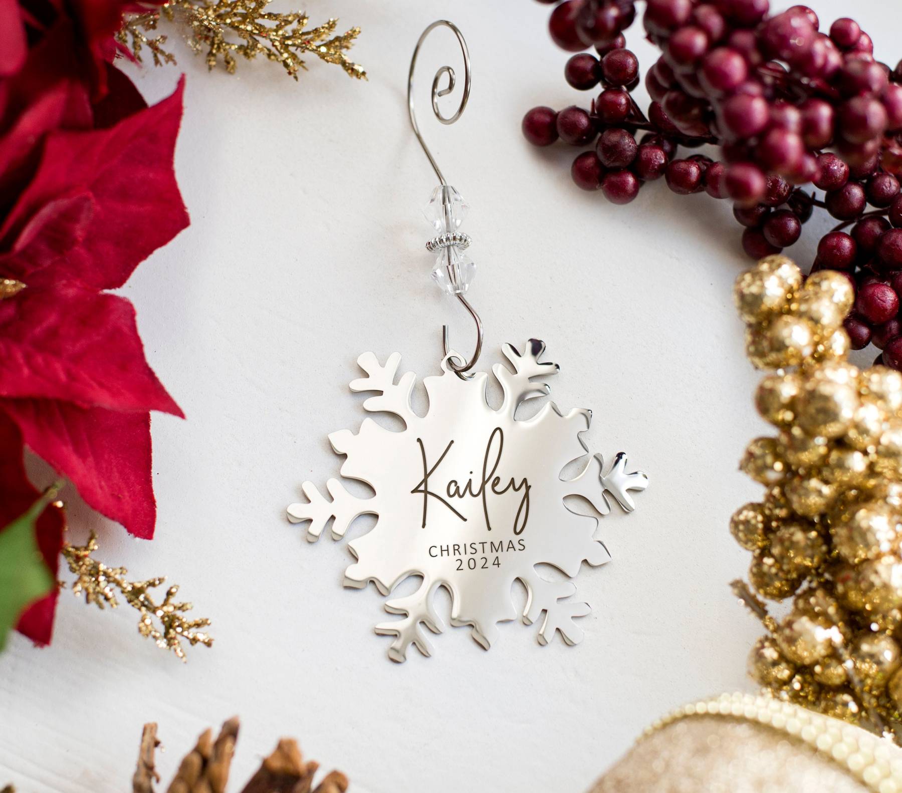 Personalized Name Snowflake or Snowman Stainless Steel Ornament | MCGift20
