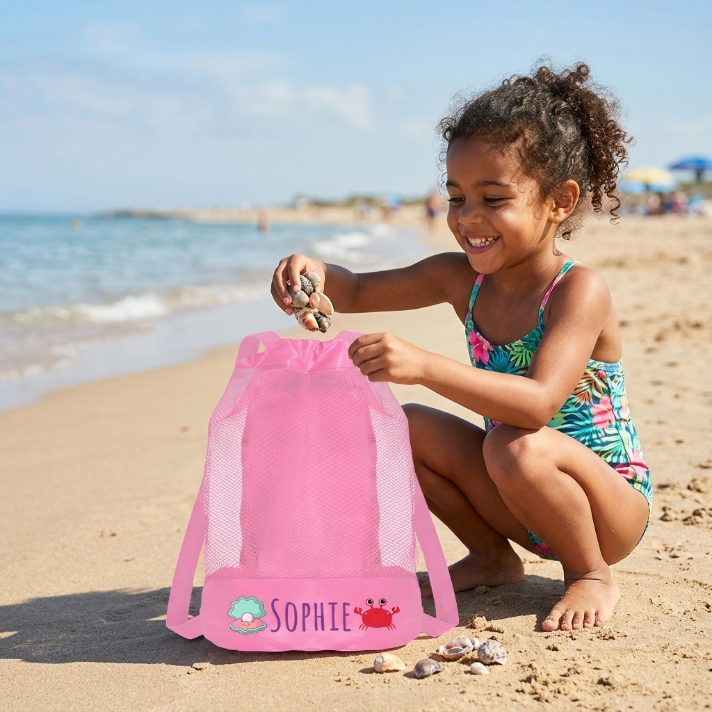 Personalized Mesh Adjustable Drawstring Beach Backpack | CWBeach199